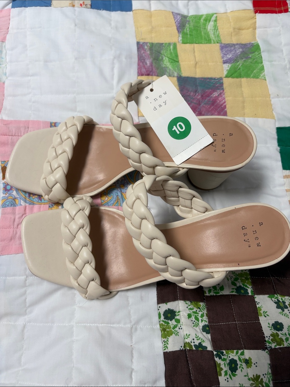 a new day Braided Double-Strap Block Heel Sandals - Cream/White